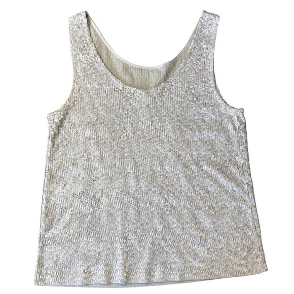 J. Crew Champagne/Cream Sequined Tank Top Women's Medium - Picture 2 of 7